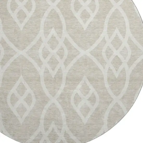 8' Beige And Ivory Trellis Washable Round Rug With UV Protection Photo 3