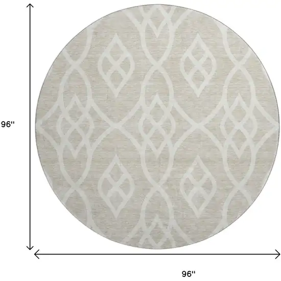 8' Beige And Ivory Trellis Washable Round Rug With UV Protection Photo 8