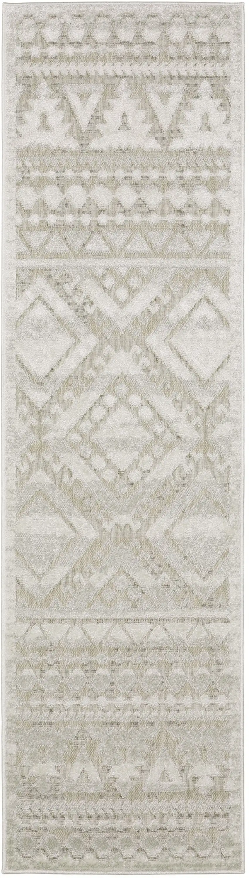 8' Beige And Ivory Tribal Runner Rug Photo 2