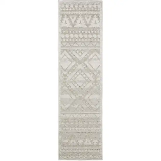8' Beige And Ivory Tribal Runner Rug Photo 2