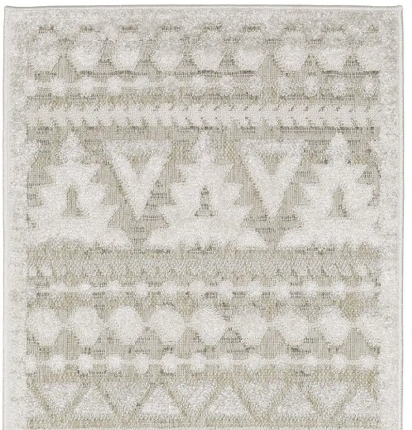 8' Beige And Ivory Tribal Runner Rug Photo 5