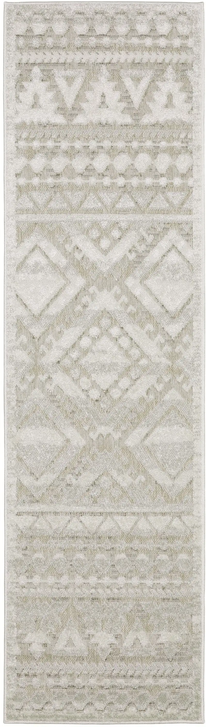 8' Beige And Ivory Tribal Runner Rug Photo 4