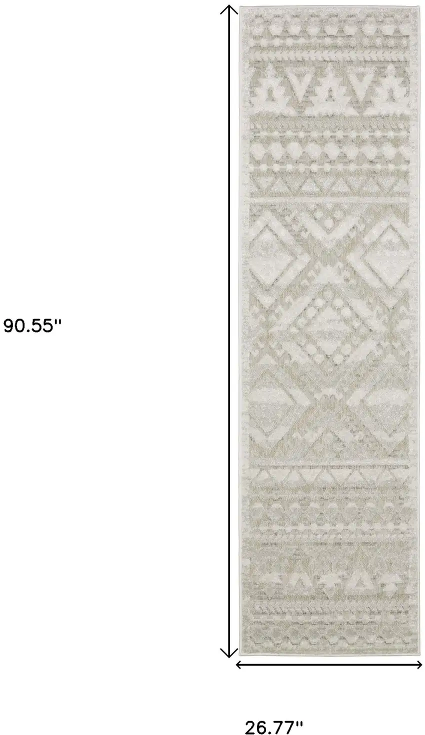 8' Beige And Ivory Tribal Runner Rug Photo 3
