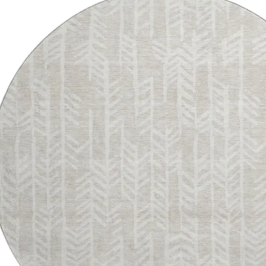 8' Beige And Ivory Tribal Washable Round Rug With UV Protection Photo 3