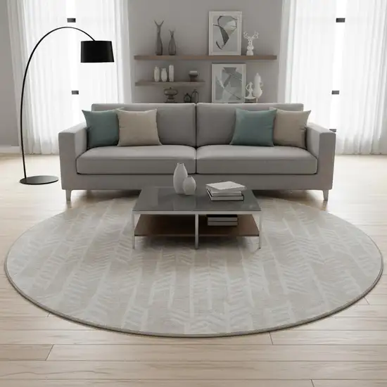 8' Beige And Ivory Tribal Washable Round Rug With UV Protection Photo 2