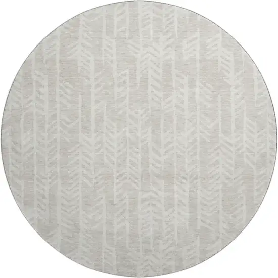 8' Beige And Ivory Tribal Washable Round Rug With UV Protection Photo 1