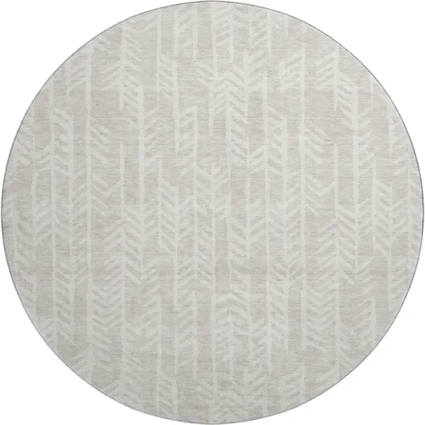 8' Beige And Ivory Tribal Washable Round Rug With UV Protection Photo 1
