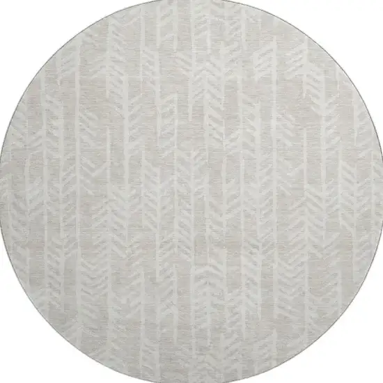 8' Beige And Ivory Tribal Washable Round Rug With UV Protection Photo 4