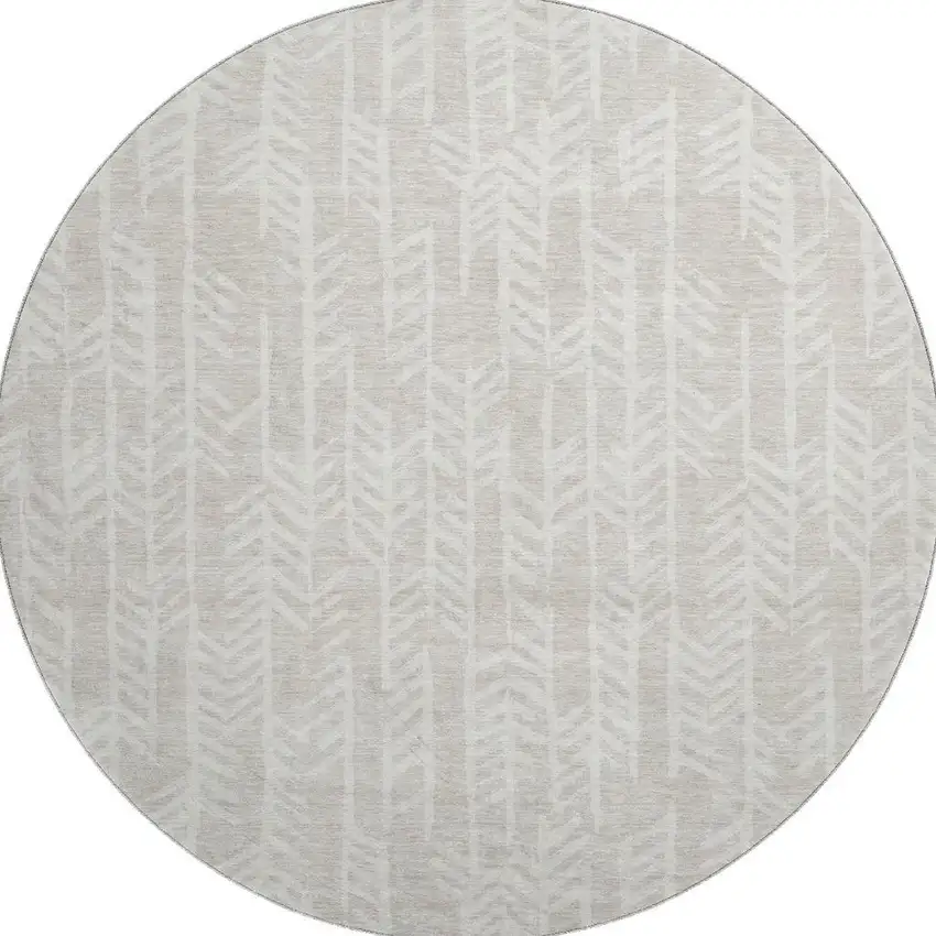 8' Beige And Ivory Tribal Washable Round Rug With UV Protection Photo 4