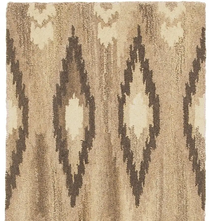 8' Beige And Ivory Wool Abstract Hand Tufted Runner Rug Photo 4