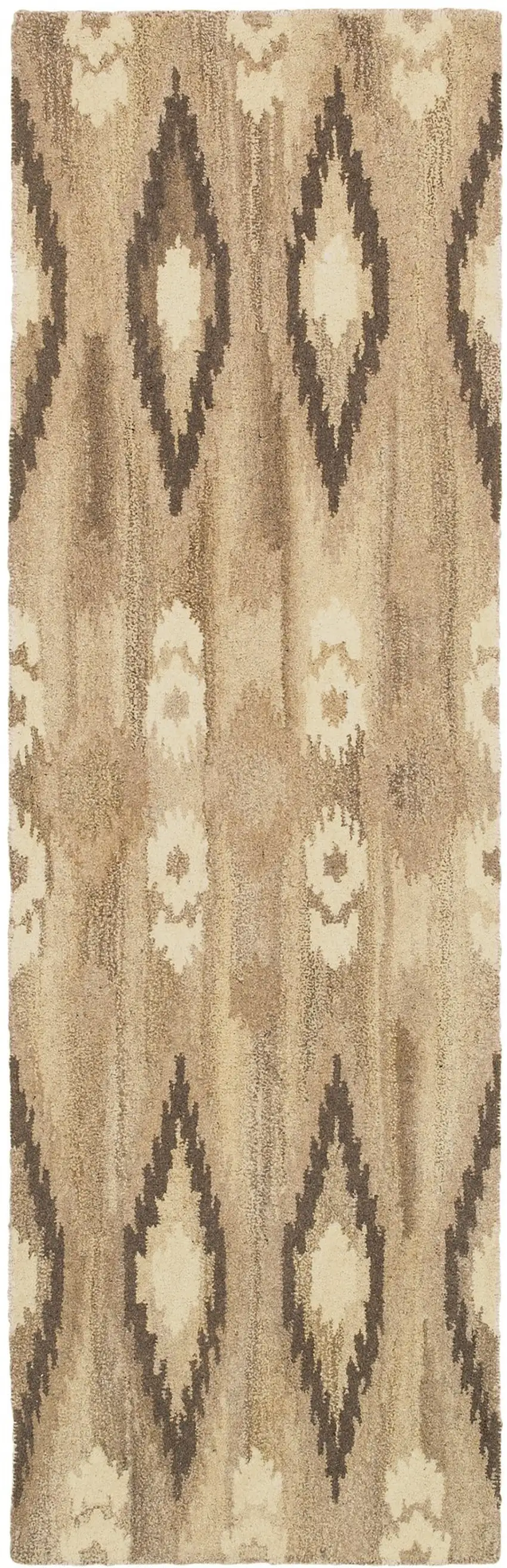 8' Beige And Ivory Wool Abstract Hand Tufted Runner Rug Photo 2