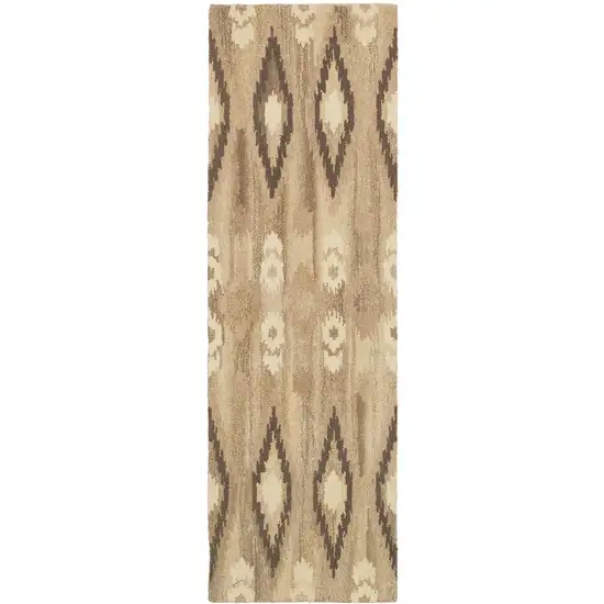 8' Beige And Ivory Wool Abstract Hand Tufted Runner Rug Photo 2