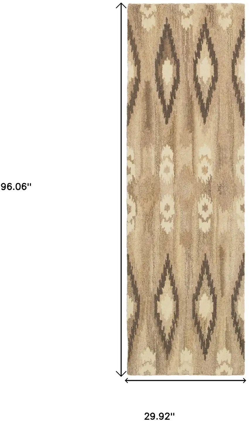 8' Beige And Ivory Wool Abstract Hand Tufted Runner Rug Photo 3