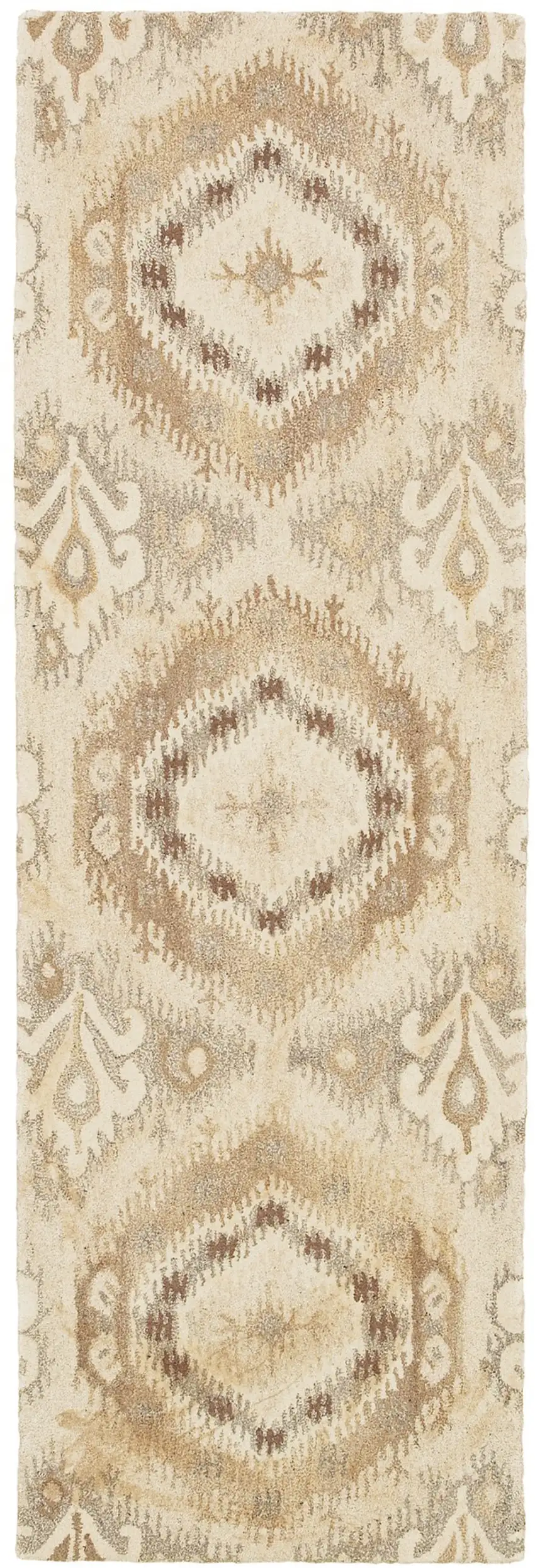 8' Beige And Ivory Wool Abstract Hand Tufted Runner Rug Photo 2