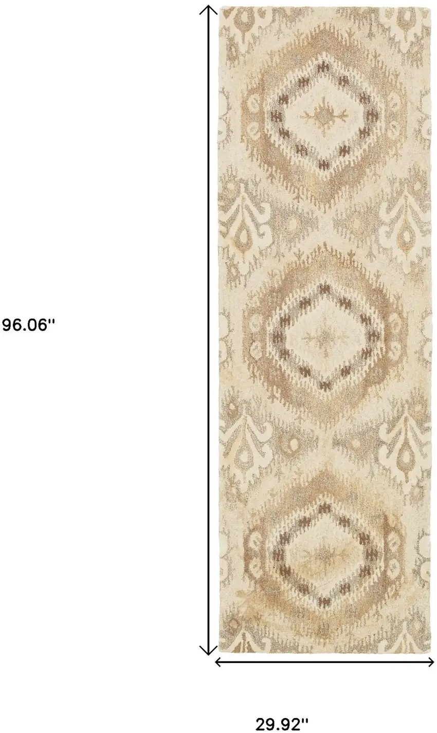 8' Beige And Ivory Wool Abstract Hand Tufted Runner Rug Photo 3