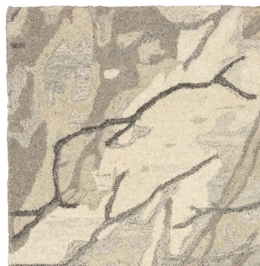 8' Beige And Ivory Wool Abstract Hand Tufted Runner Rug Photo 6