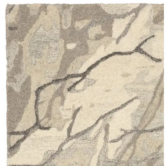 8' Beige And Ivory Wool Abstract Hand Tufted Runner Rug Photo 6