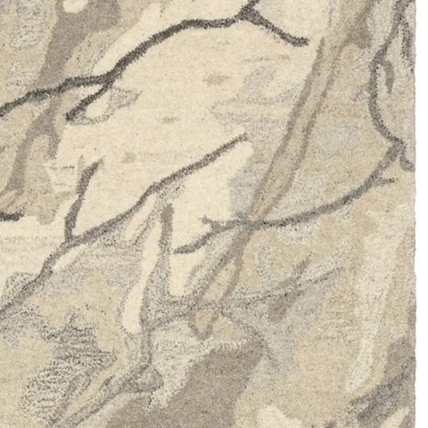 8' Beige And Ivory Wool Abstract Hand Tufted Runner Rug Photo 7