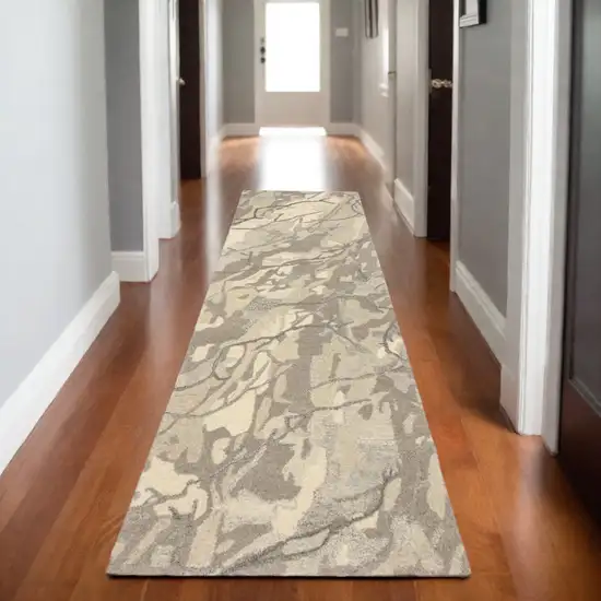 8' Beige And Ivory Wool Abstract Hand Tufted Runner Rug Photo 1