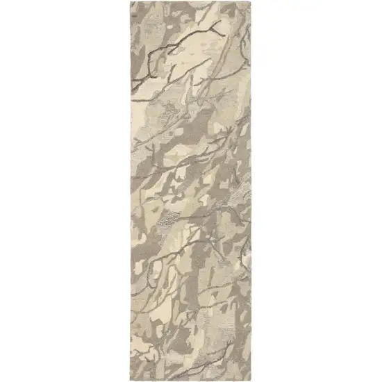 8' Beige And Ivory Wool Abstract Hand Tufted Runner Rug Photo 2
