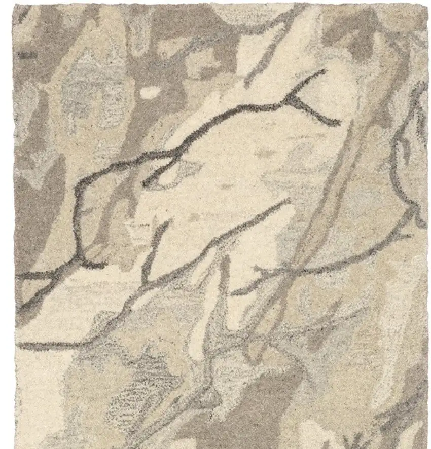 8' Beige And Ivory Wool Abstract Hand Tufted Runner Rug Photo 5