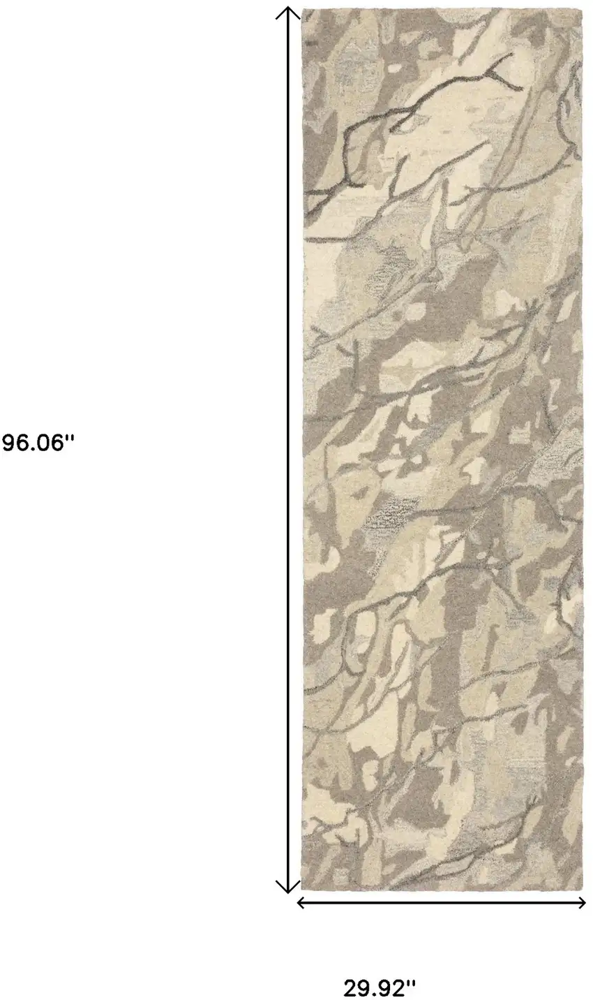 8' Beige And Ivory Wool Abstract Hand Tufted Runner Rug Photo 3