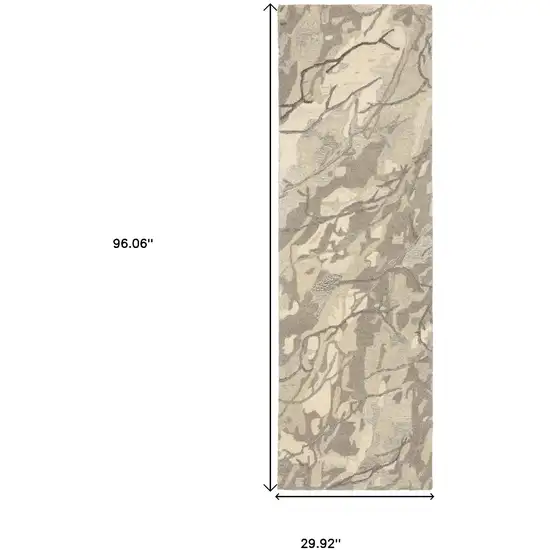 8' Beige And Ivory Wool Abstract Hand Tufted Runner Rug Photo 3