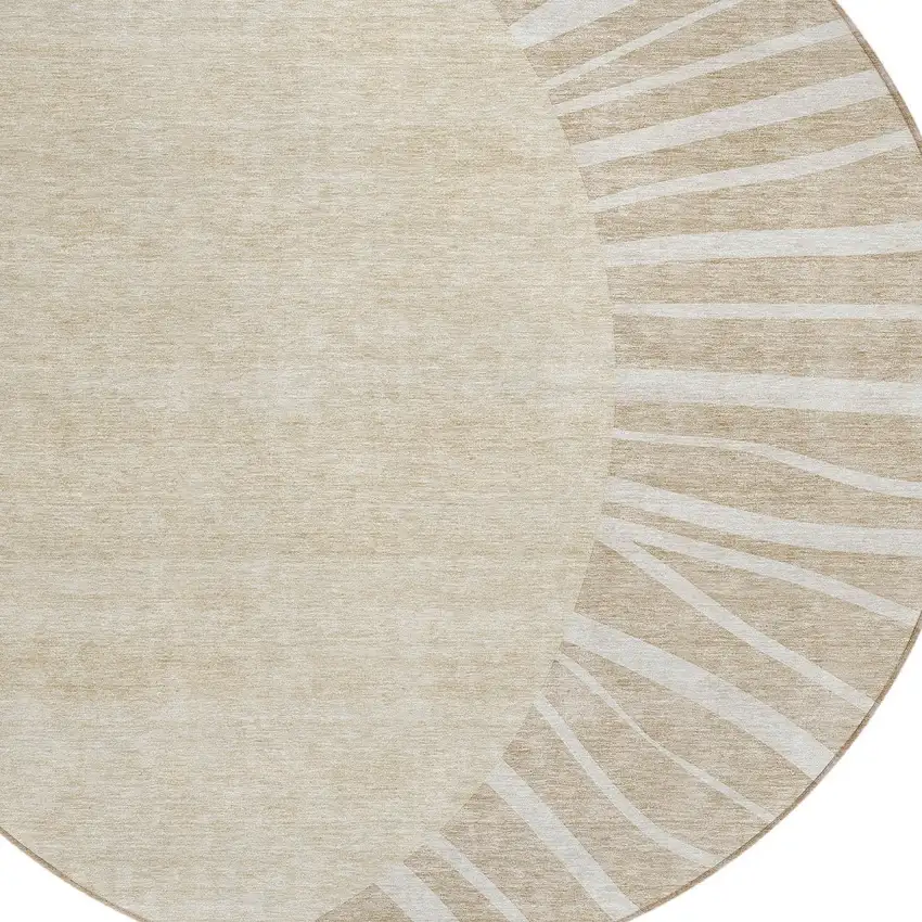 8' Beige And Khaki Round Abstract Washable Indoor Outdoor Area Rug Photo 5