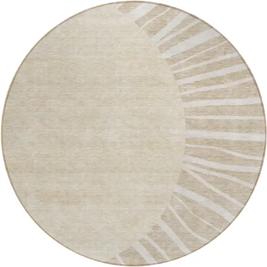 8' Beige And Khaki Round Abstract Washable Indoor Outdoor Area Rug Photo 2
