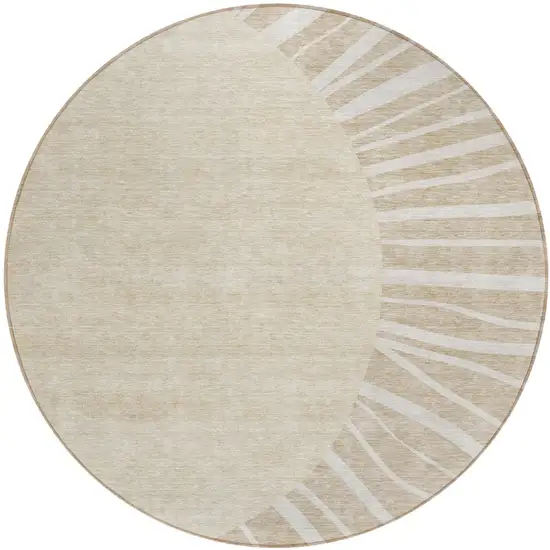 8' Beige And Khaki Round Abstract Washable Indoor Outdoor Area Rug Photo 2