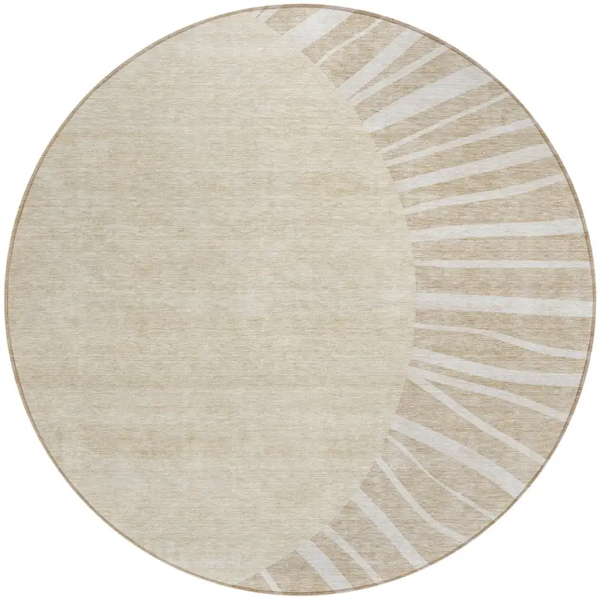 8' Beige And Khaki Round Abstract Washable Indoor Outdoor Area Rug Photo 2