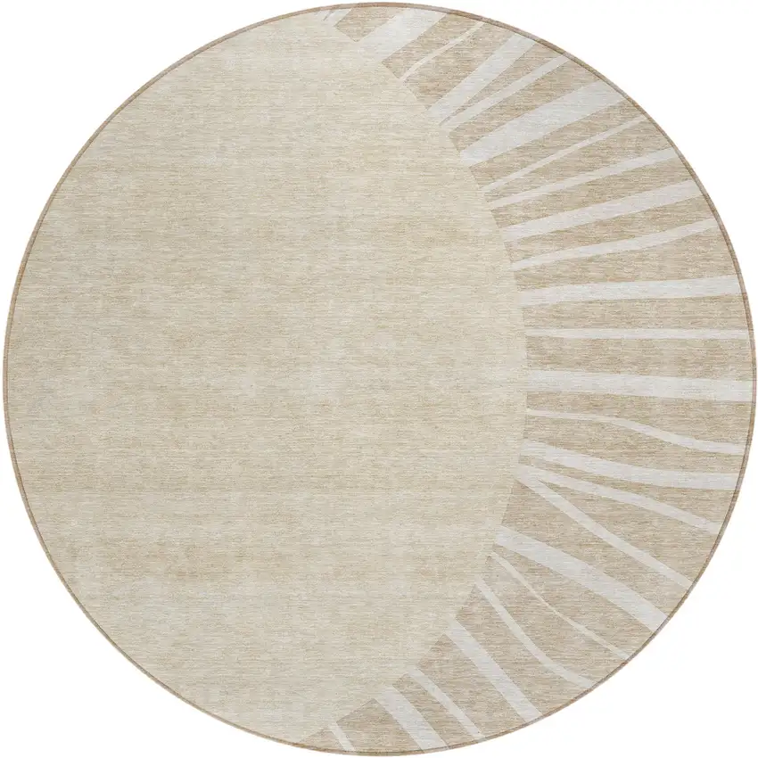 8' Beige And Khaki Round Abstract Washable Indoor Outdoor Area Rug Photo 2
