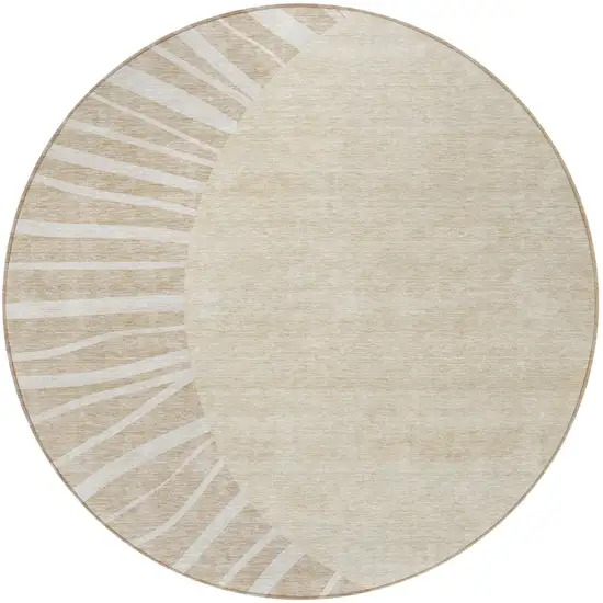 8' Beige And Khaki Round Abstract Washable Indoor Outdoor Area Rug Photo 6