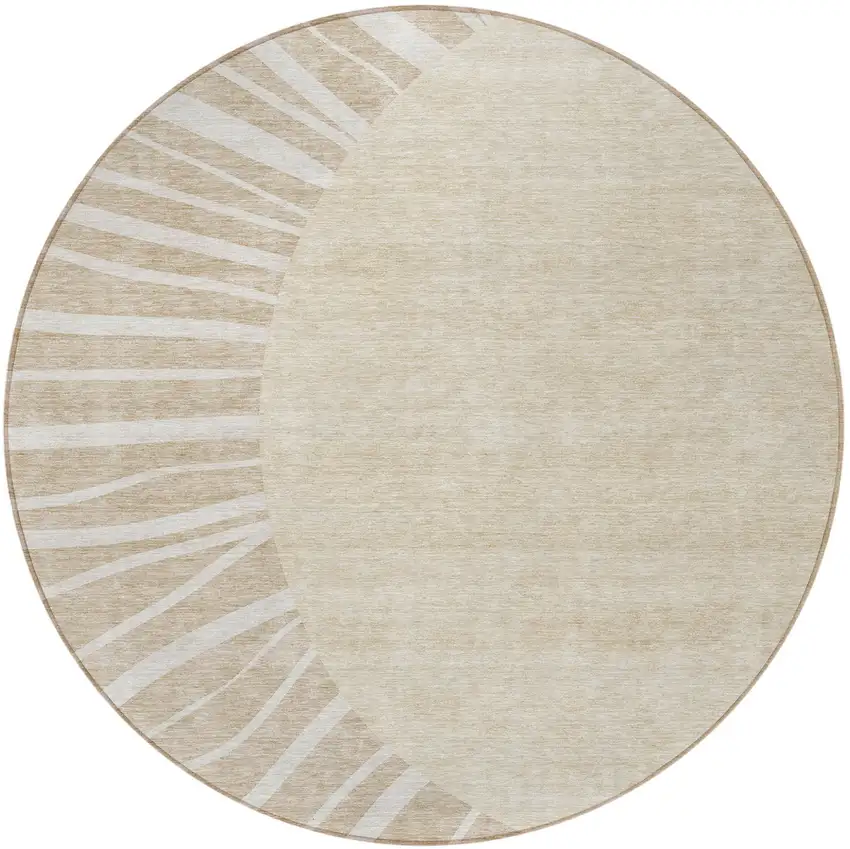 8' Beige And Khaki Round Abstract Washable Indoor Outdoor Area Rug Photo 6