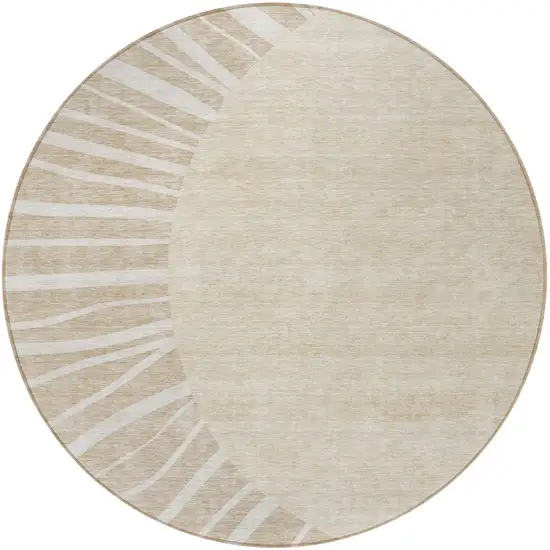 8' Beige And Khaki Round Abstract Washable Indoor Outdoor Area Rug Photo 6