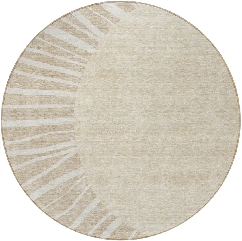 8' Beige And Khaki Round Abstract Washable Indoor Outdoor Area Rug Photo 6