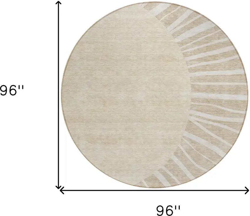 8' Beige And Khaki Round Abstract Washable Indoor Outdoor Area Rug Photo 3
