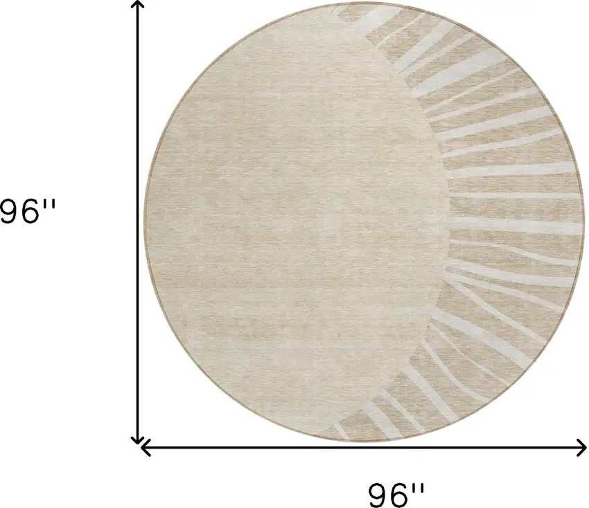 8' Beige And Khaki Round Abstract Washable Indoor Outdoor Area Rug Photo 3