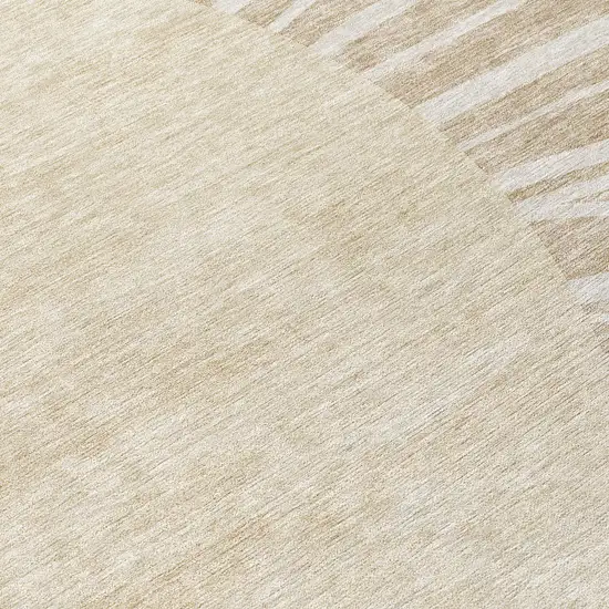 8' Beige And Khaki Round Abstract Washable Indoor Outdoor Area Rug Photo 9