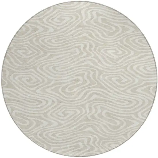 8' Beige And Linen Round Abstract Washable Indoor Outdoor Area Rug Photo 2