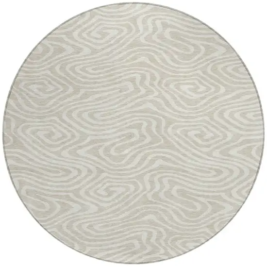 8' Beige And Linen Round Abstract Washable Indoor Outdoor Area Rug Photo 5