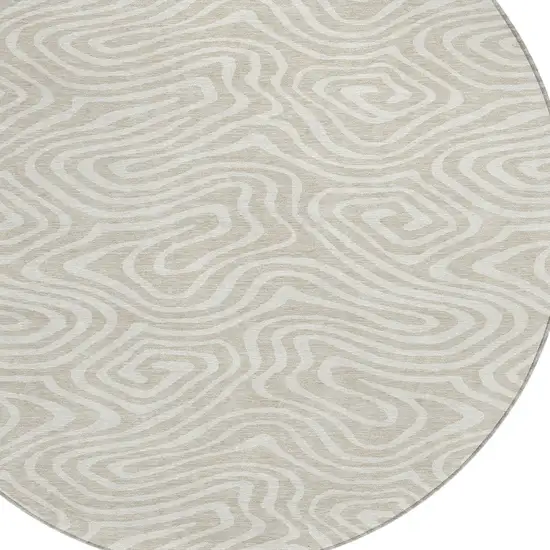 8' Beige And Linen Round Abstract Washable Indoor Outdoor Area Rug Photo 4