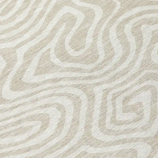 8' Beige And Linen Round Abstract Washable Indoor Outdoor Area Rug Photo 8