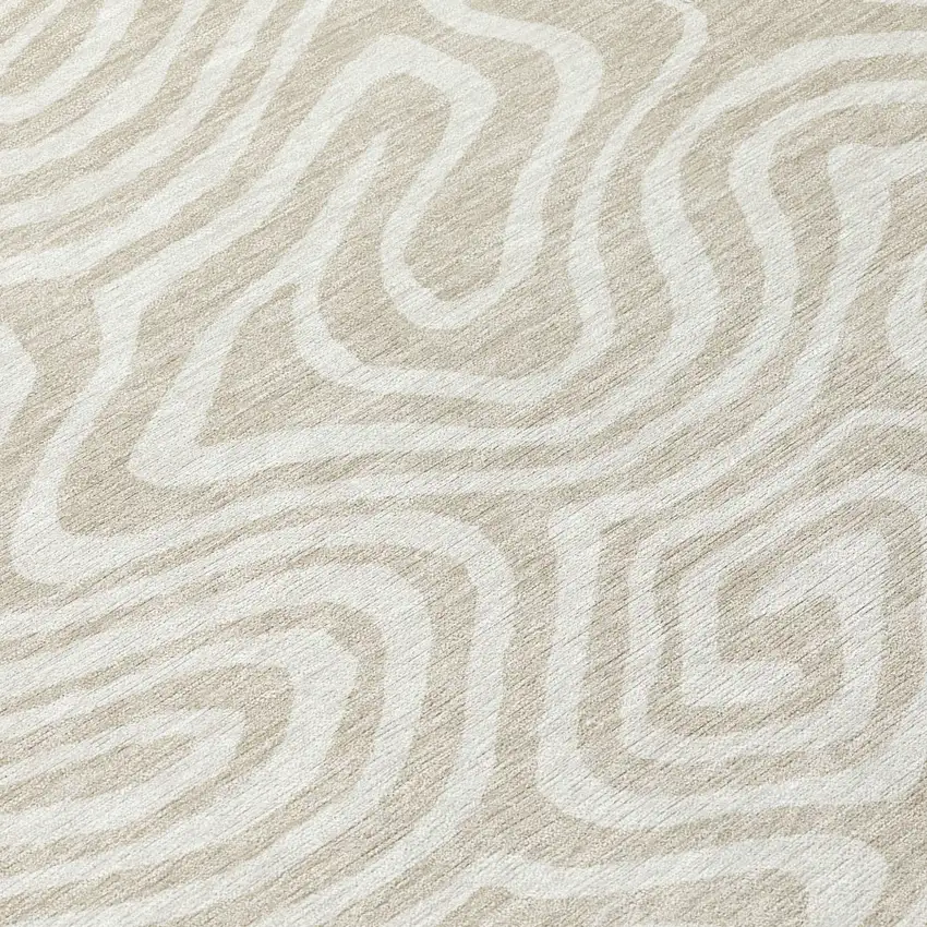 8' Beige And Linen Round Abstract Washable Indoor Outdoor Area Rug Photo 8
