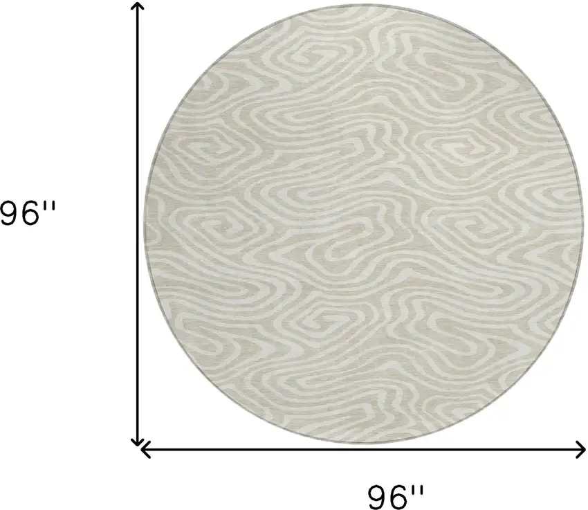 8' Beige And Linen Round Abstract Washable Indoor Outdoor Area Rug Photo 3