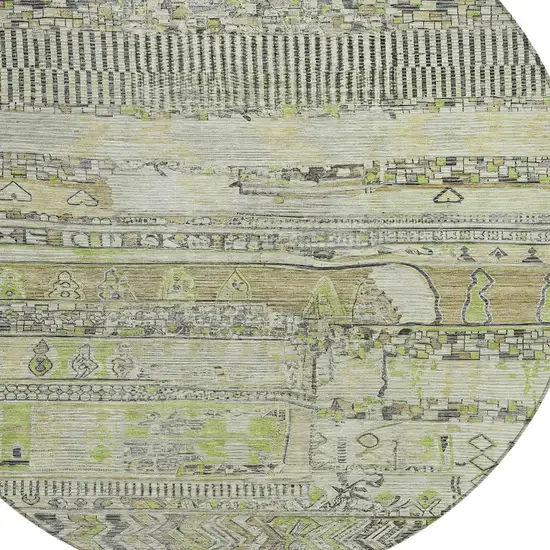 8' Beige And Mint Green Round Striped Washable Indoor Outdoor Area Rug Photo 8