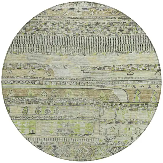 8' Beige And Mint Green Round Striped Washable Indoor Outdoor Area Rug Photo 3