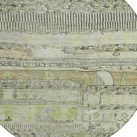 8' Beige And Mint Green Round Striped Washable Indoor Outdoor Area Rug Photo 4