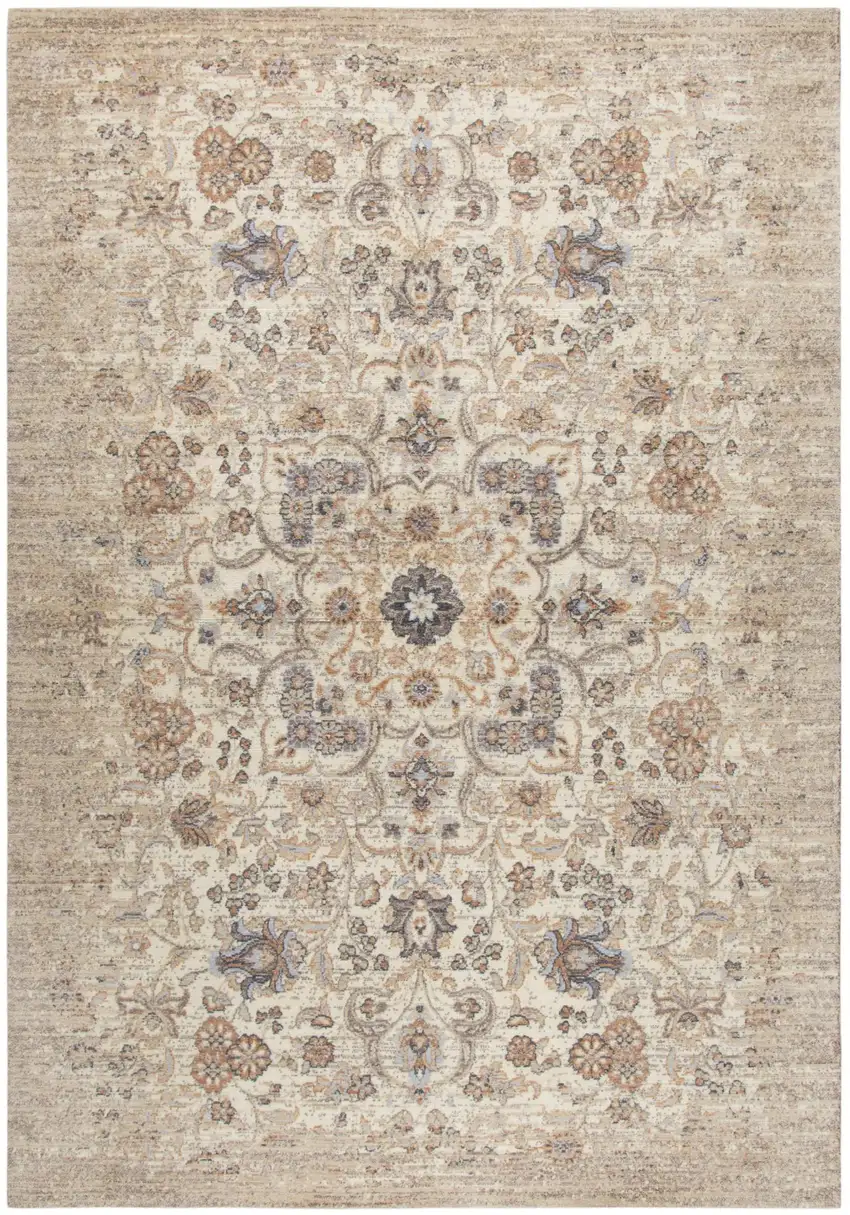 8' Beige And Natural New Zealand Lambs Wool Medallion Hand Carved Handmade Area Rug Photo 2
