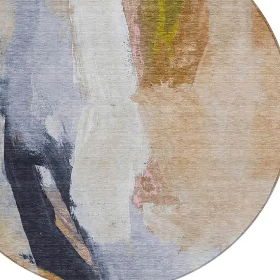 8' Beige And Navy Blue Round Abstract Washable Indoor Outdoor Area Rug Photo 9